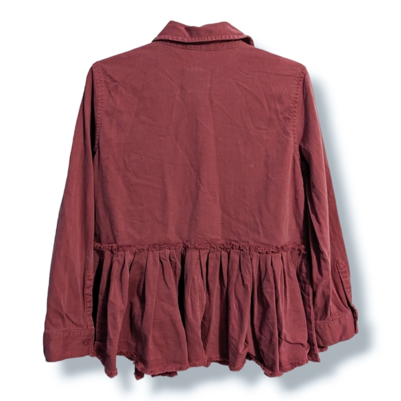 ASOS Denim Pleated Shirt in Washed Raspberry Red Size 10 - Picture 3 of 8